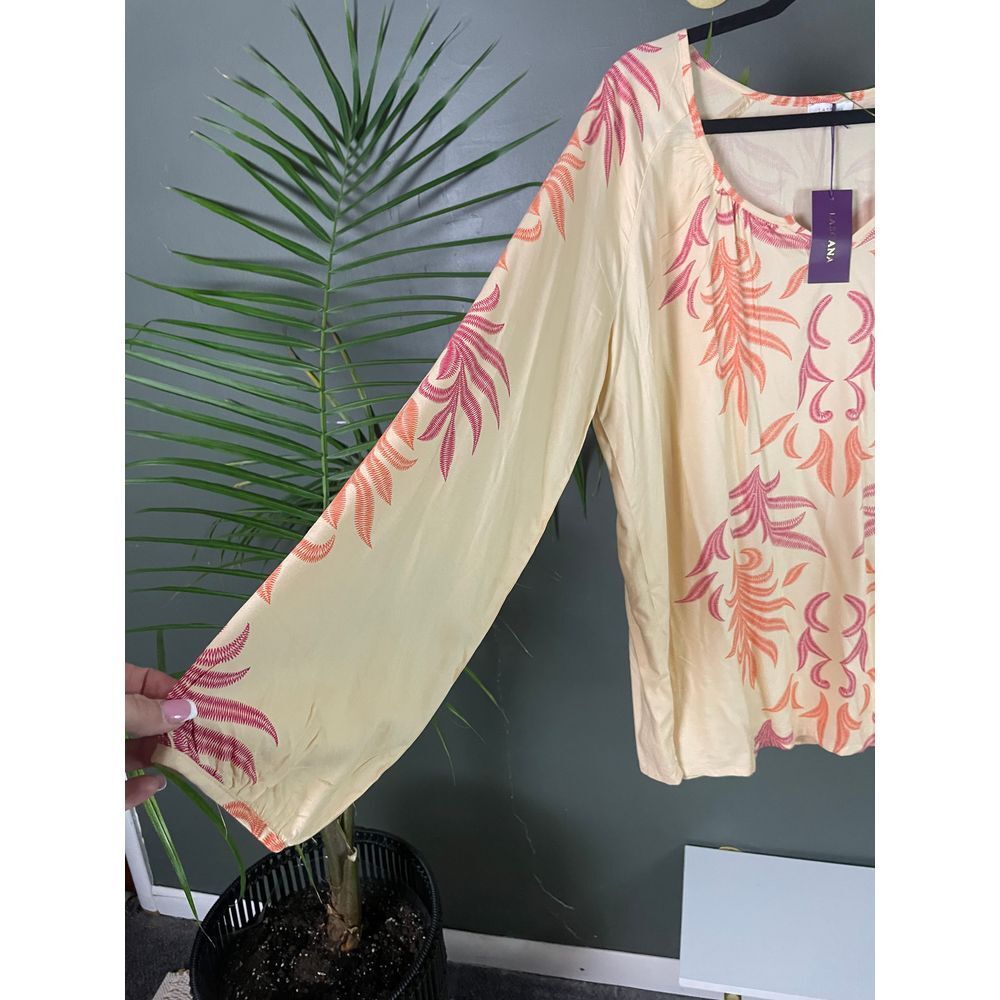 Lascana Cream Floral Long Sleeve Blouse Pink Coral Palm Summer Top Size | XL - Picture 3 of 3